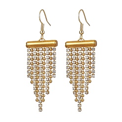 Golden Rhinestone Chains Tassel Earrings, 304 Stainless Steel Dangle Earrings, Golden, 63x20mm