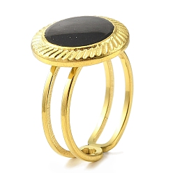 Настоящее золото 18K 304 эмалированные открытые манжеты из нержавеющей стали для женщин, ионное покрытие (ip), круглые, реальный 18 k позолоченный, внутренний диаметр: регулируемый