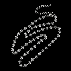 Прозрачный 304 Ожерелье из нержавеющей стали с гранеными стеклянными бусинами-ронделями, цепочка ручной работы с камнями-талисманами, символизирующими месяц рождения, для женщин., цвет нержавеющей стали, прозрачные, 14.96 дюйм (38 см)