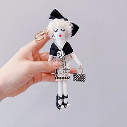 White bow. Fashionable European and American Style Keychain for Girls with Personality Hat Set, Car Key Chain, Bag Pendant Goddess Gift