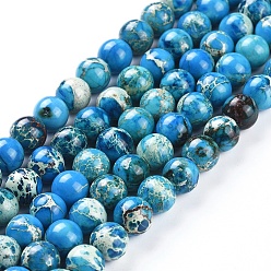 Blue Natural Imperial Jasper Beads Strands, Dyed, Round, Blue, 8mm, Hole: 2mm, about 50pcs/strand, 15.16 inch(38.5cm)