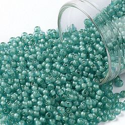 (954F) Aqua Transparent Mint Lined Matte Круглые бусины toho, японский бисер, (954 f) аквапрозрачный матовый на мятной подкладке, 11/0, 2.2 мм, отверстие : 0.8 мм, Около 1110 шт / 10 г
