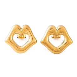 Golden Ion Plating(IP) Lip 304 Stainless Steel Stud Earrings for Women, Golden, 22x20mm