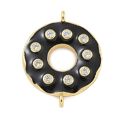 Черный Стойка покрытие латунь прозрачный кубический цирконий пончик соединительные подвески, с эмалью, реальный 18 k позолоченный, долговечный, без кадмия и без свинца, чёрные, 23x18x3 мм, отверстие : 1.4 мм