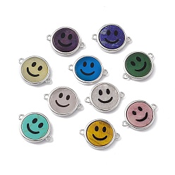 Mixed Stone Natural & Synthetic Mixed Stone Connector Charms, Flat Round with Smiling Face Links, with Rack Plating Platinum Tone Brass Findings, Cadmium Free & Lead Free, Mixed Dyed and Undyed, 15.5x20x3mm, Hole: 1.6mm