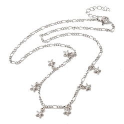 Платина Ожерелья со звездами из латуни с прозрачным фианитом и прозрачным фианитом, цепочки Фигаро для женщин, стойки покрытие, без кадмия и без свинца, долговечный, платина, 15.83 дюйм (40.2 см)