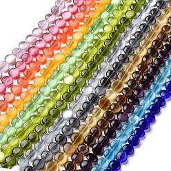 Color mezclado Abalorios de vidrio de ojos de gato, plano y redondo, color mezclado, 12x4.5 mm, agujero: 1 mm, sobre 31~32 unidades / cadena, 14.57~14.76 pulgada (37~37.5 cm)