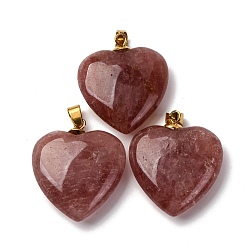 Клубничный Кварц Натуральные кварцевые подвески из клубники, подвески-сердечки с 201 защелками из нержавеющей стали, золотые, ионное покрытие (ip), 28.5~29.5x25~25.5x8~8.5 мм, отверстие : 5.5x3.5 мм