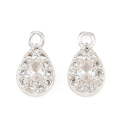 Silver Brass Micro Pave Clear Cubic Zirconia Charms, Teardrop Charms, Silver, 9x5x3mm, Hole: 1mm