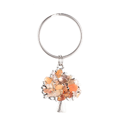 Carnelian Chip Natural Red Agate/Carnelian Keychain, with Antique Silver Plated Alloy Pendants and 316 Surgical Stainless Steel Split Key Rings, Tree, 55mm