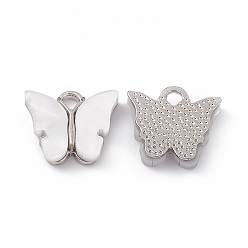 White Acrylic Charms, with Platinum Tone Alloy Finding, Butterfly Charm, White, 13x14x3mm, Hole: 2mm