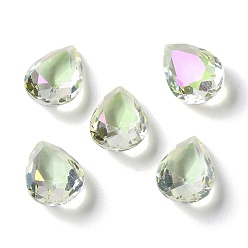 Honeydew Transparent Glass Rhinestone Cabochons, Faceted, Pointed Back, Teardrop, Honeydew, 14x10x6mm