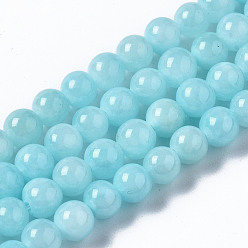 Light Sky Blue Natural Dyed Yellow Jade Gemstone Bead Strands, Round, Light Sky Blue, 4mm, Hole: 0.5mm, about 95pcs/strand, 15.7 inch