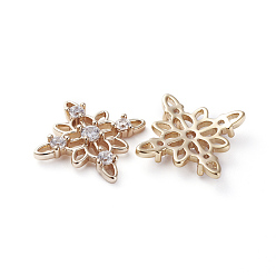 Real 18K Gold Plated Brass Cubic Zirconia Filigree Joiners, Real 18K Gold Plated, Flower, Clear, 15x15x2.5mm, Hole: 0.9mm