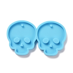 Deep Sky Blue DIY Skull Pendants Silicone Molds, Resin Casting Molds, For UV Resin, Epoxy Resin Jewelry Making, Halloween Theme, Deep Sky Blue, 42x71x5mm, Hole: 2mm, Inner Diameter: 38x32mm