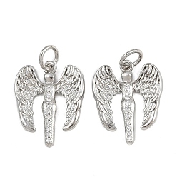 Платина Латунные микро проложить кубического циркония подвески, с целью перехода в кольце, крылатые прелести, стойки покрытие, долговечный, без свинца и без кадмия, платина, 17x14x2 мм, отверстие : 3 мм