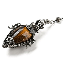 Тигровый глаз Натуральный маятник с тигровым глазом большие подвески, с реечной обшивкой, фурнитурой из сплава старинного серебра, без свинца и без кадмия, слеза, 298~305 мм