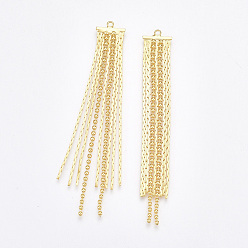 Real 18K Gold Plated Brass Tassel Big Pendants, with Chains, Nickel Free, Real 18K Gold Plated, 67x10x1.5mm, Hole: 1.4mm