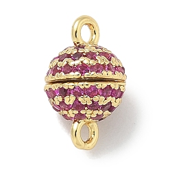 Фуксиновый Стойка покрытие круглая латунь микропаве кубический цирконий магнитные застежки, долговечный, без свинца и без кадмия, реальный 18 k позолоченный, красно-фиолетовые, 10x6 мм, отверстие : 1.5 мм