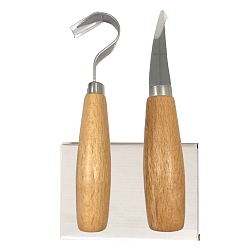 BurlyWood Stainless Steel Carving Knifves Set, with Wooden Handles, Wood Carving Tool, BurlyWood, 16.5~18x3~3.2cm, 2pcs/set