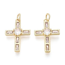 Настоящее золото 16K Религиозные латунные подвески с микропаве из прозрачного кубического циркония, крест прелести, реальный 16 k позолоченный, 23x15.5x4 мм, отверстие : 3 мм, Перейти кольцо: 5x0.8 мм, 3 мм внутренним диаметром