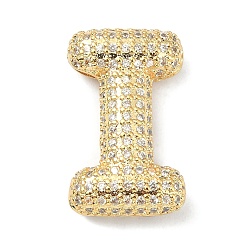Letter I Rack Plating Brass Micro Pave Cubic Zirconia Pendants, Real 18K Gold Plated, Lead Free & Cadmium Free, Letter, Letter I, 24.5x15x6.5mm, Hole: 4x2.5mm