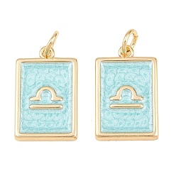 Libra Brass Enamel Pendants, Rectangle Charms, Rack Plating, Cadmium Free & Lead Free, Long-Lasting Plated, Golden, Libra Charms, 17.5x11x2mm, Hole: 3mm