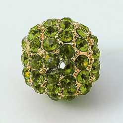 Olivine Perles de strass en alliage, Grade a, ronde, métal couleur or, olivine, 10mm