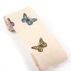 Butterfly 10M Cotton Linen Ribbons, Printed Ribbon, Garment Accessories, Flat, Butterfly, 2-1/2 inch(65mm), about 10.94 Yards(10m)/Roll
