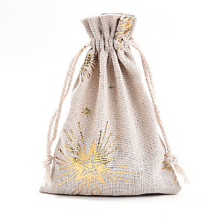 Звезда Сумка из хлопчатобумажной ткани с рождественской тематикой, шнурок сумки, для рождественской вечеринки закуски подарочные украшения, звезда, 14x10 см