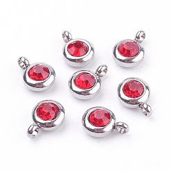 Light Siam Trendy Original Color 304 Stainless Steel Grade A Rhinestone Charms, Faceted, Flat Round, Light Siam, 9x6.5x4mm, Hole: 2mm