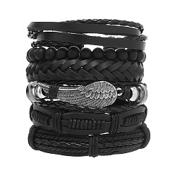 Черный Ретро кожаный браслет из бисера с несколькими крылышками - бижутерия ручной работы