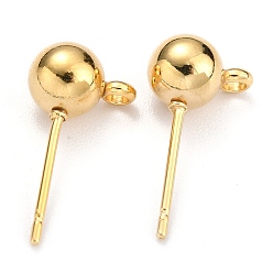Real 18K Gold Plated 304 Stainless Steel Ball Post Stud Earring Findings, with Loop and 316 Surgical Stainless Steel Pin, Real 18k Gold Plated, 17x9x6mm, Hole: 1.6mm, Pin: 0.8mm
