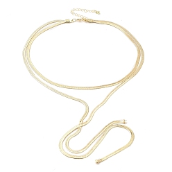 Platinum & Golden Brass Flat Snake Chains Double Layered Necklaces, Tassel Necklace, Platinum & Golden, 16.93 inch(43cm)