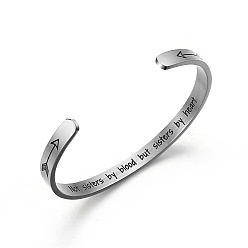 Stainless Steel Color Stainless Steel Cuff Bangle for Women, Arrow with Word Pattern, Stainless Steel Color, Inner Diameter: 2-1/2 inch(6.4cm)