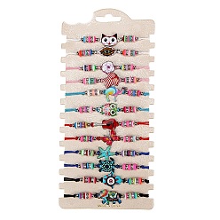 Cat Shape 12Pcs 12 Style Colorful Alloy Link Bracelets Set, Polymer Clay Heishi Beaded Adjustable Bracelets for Women, Cat Shape, No Size, 1Pc/style