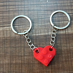 Red Love Heart Building Blocks Keychain, Separable Jewelry Gifts Couples Friendship Keychain, with Alloy Findings, Red, Pendant: 2.5x2.7x8cm, Ring: 3cm