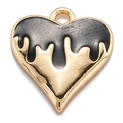 Black Golden Brass Enamel Pendants, Long-Lasting Plated, Heart, Black, 16x14.5x2.5mm, Hole: 1.8mm