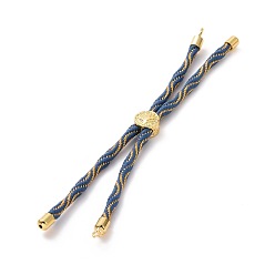 Marine Blue Nylon Cord Silder Bracelets, for Connector Charm Bracelet Making, with Rack Plating Golden Brass Findings, Long-Lasting Plated, Cadmium Free & Lead Free, Marine Blue, 8-5/8~9-1/8x1/8 inch(22~23x0.3cm), Hole: 2mm