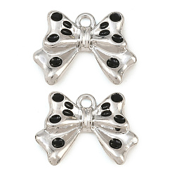 Platinum Alloy Enamel Pendants, Bowknot Charms, Rack Plating, Platinum, 15x20x3mm, Hole: 1.8mm