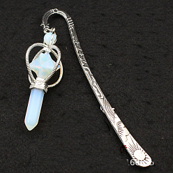 Opalite Opalite Merkaba Star Pendant Bookmark, Antique Silver Plated Alloy Hook Bookmark, Pendant: 120x21mm