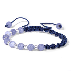 Deep Blue Angelite Natural Stone Angel Bead Bracelet with Simple Dragon Weave Design
