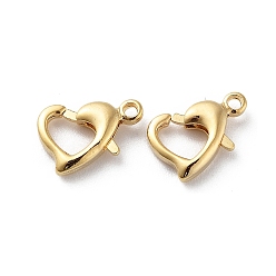 Real 18K Gold Plated Brass Lobster Claw Clasps, Heart, Real 18K Gold Plated, 10x7x2.5mm, Hole: 1.2mm