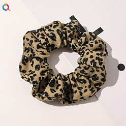 D35 New Knitted Leopard Print Hairband - Coffee Retro Polka Dot Leopard Print Hair Ties for Women, Autumn Winter Sweet Bowknot Scrunchie Headband