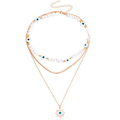 Light Blue #4 Multi-layer Devil Eye Beaded Necklace for Women - Unique Design, Pearl-like Collarbone Chain