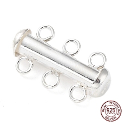 Silver 925 Sterling Silver Slide Lock Clasps, Peyote Clasps, 3 Strands, 6 Holes, Tube, Silver, 20x11x6mm, Hole: 1.9mm