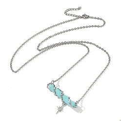 Синтетическая Бирюза Цепочка из латунного тросика с гранеными заостренными концами и подвеской в виде звезды, выполненная из синтетической бирюзы., стойки покрытие, платина, 26.10 дюйм (66.3 см)