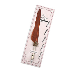 Sienna Leaf Alloy Signature Pen, Feather Pen, Quill Pen, for Calligraphy Pen, Sienna, 25~30cm
