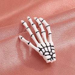 White Acrylic Alligator Hair Clips, Gothic Halloween Skeleton Hand Hair Accessories for Women, with Iron Findings, White & Black, 70x40mm
