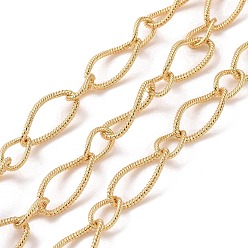 Real 18K Gold Plated Brass Twisted Oval Link Chains, Unwelded, with Spool, Cadmium Free & Lead Free, Real 18K Gold Plated, 25x11.5x2mm, 13x8x1.5mm